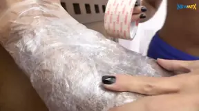 Slave gets humiliated with adhesive tape and facesitting