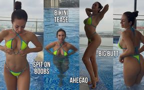 Bikini, Spit on Boobs, Ahegao, Butt Tease in a Public Pool