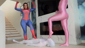Pink Panther Ruslana And Spider Girl Weronika Rule Over White Shadow At Their Feet Near Fire Place - Part 02
