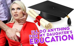 Dirty Blonde MILF Eats the Principal&#039;s Ass and Lets Him Ram Her Pussy Hard to Keep Her Stepdaughter at College