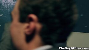 Gay office stud drooling all over prick
