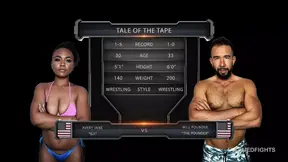 Powerful gladiator Avery Jane battles Will Pounder in an intense interracial sex fight