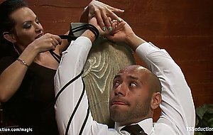 Bound taxi driver fucked by shemale dom