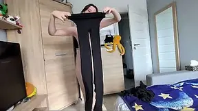 Petite solo girl with big booty strips in lingerie and panties