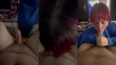 Winter cabin hotwife blowjob