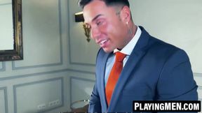 PlayingMen.com - Isaac Gomes passionately jacks his throbbing cock in a suit