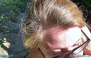 Goodegirl75, beautiful blue eyed girlfriend takes massive public facial then goes on a cum walk,