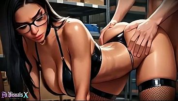Latina in glasses gets gangbanged by warehouse crew