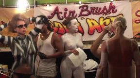 Raunchy Bimbos Get Their Naked Bodies Painted