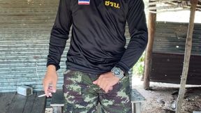 Horny Solider Thai Jerks off & Cums at Work