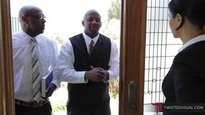 Asian hottie gets two big and fat black cocks