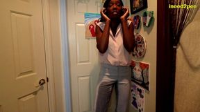 paris luv outside the bathroom wetting dress pants