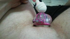 Slave Adashah Locked in a Tiny Chastity. Fucked in the Ass with a Large Vibrator and Masturbated with Small Vibrators