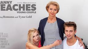 ”Old Woman teaches a young couple the ways of steamy sex”