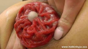 Hotkinkyjo's extreme self anal fisting & prolapse with white shoes