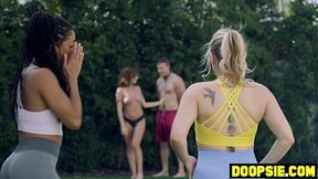 Big booty ebony MILF in a bisexual foursome with GF and neighbors