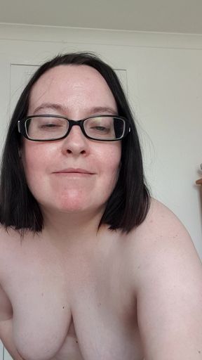 Wife strips in her blue summer dress showing off big breasts and ass