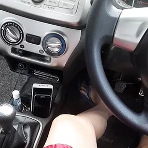 Masturbation wearing satin skirt while driving