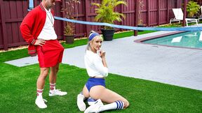 ”Volleyball babe craves for trainers shaft”