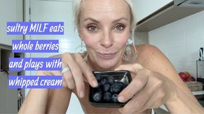 Sultry MILF Eating Whole Berries with Whipped Cream