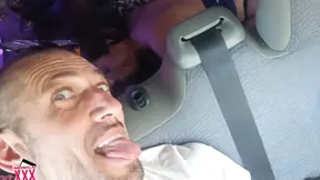Airport bound older babe gets double black cock in van