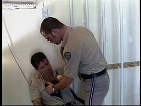 Horny cop bent over fucked in the ass against chair