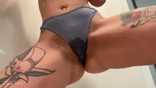 Pissing In Thong &amp; Teasing Hairy Cunt