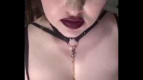Pale white busty slut gags on cum and begs for more