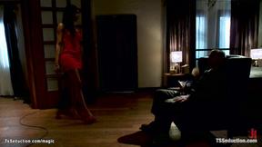 ”Ebony T-girl fucks man & makes him cum”