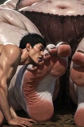 Huge Obese Giantess BBW - Slave Licking Her Giant Feet in Worship