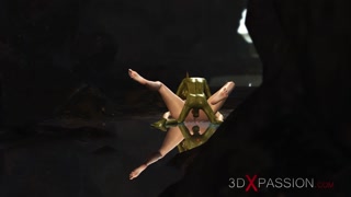 Hot sex! Beautiful young queen gets fucked hard by a Boggles green monster in the mystical cave
