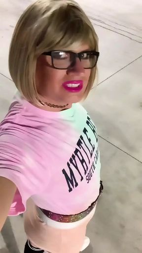 Outdoor sissy 2 vids slutty yoga shorts, long-ish t-shirt daring sexy naughty anal play!
