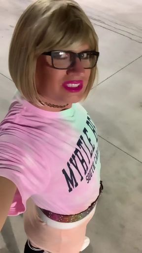 Outdoor sissy 2 vids slutty yoga shorts, long-ish t-shirt daring sexy naughty anal play!