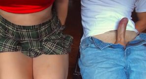 Stepsister Helps Stepbrother Cum in Her Panties Before a Walk