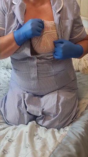 Naughty Nurse Julie Cunningham - Bra Reveal & Teasing Huge Tits