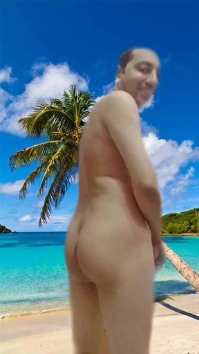 Nude boy on the virtual beach in AR Reels.