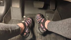 Fifi desperately cranking with fast pumping in Keens whisper sandals ankle socks and leggings