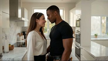 PLUMBING PROBLEMS, AND THE DARK-SKINNED PLUMBER COMES TO FIX THE PIPE. I TRY TO SEDUCE HIM AND GIVE HIM A REALLY GOOD BLOWJOB (AI-GENERATED VIDEO)