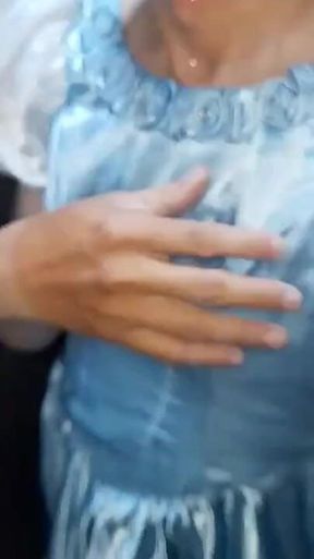 Crossdresser Cum Wearing Elegant Satin Ball Gown