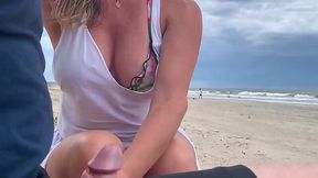 Mysterious stranger with big tits masturbates to guy with ocean view