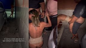 dogging no drive-in, se exibindo pra desconhecidos e ganhando duas gozadas na boca