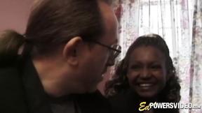 ”Ebony babe Layla Gates sprayed by jizz in classic casting”