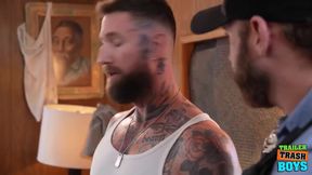 Cop Gags on Troy's Massive Inked Cock Then Gets Bareback Destroyed