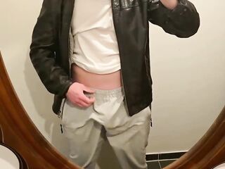 Home Unpack in Ebony Leather Jacket from PhantomGentX! Corporalist Taskmaster Flexes Muscles & Cums Large Jock