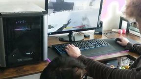 Lustful sexy girl sucking boyfriends prick while he is playing a game