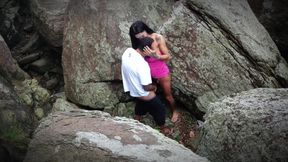 Beach Trans Slut Gets Fucked by Couple She Fucks the Wife While Husband Fills Her Ass!