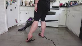 Muscular Calves view while Vacuuming in Creature Flip Flops MP4 1080