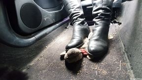 Candid Plushie Trample in BMW e46 Leather Black Boots