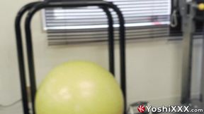 Hot Asian jock workout with big dildo