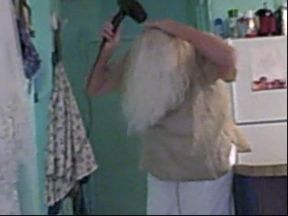 Granny blows her hair